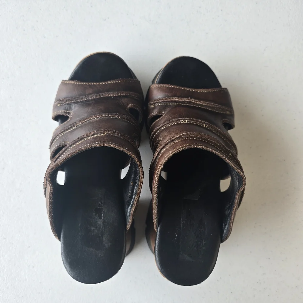London Underground Platform Sandals‎ Wood Leather Slip On Retro Chunky 90s Bratz